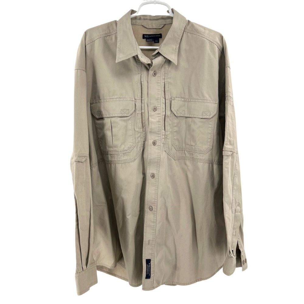 5.11 Tactical cotton canvas button up khaki vented long sleeve 2XL outdoors